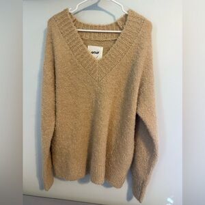 Aerie Cozy V-Neck Sweater in Warm Beige
